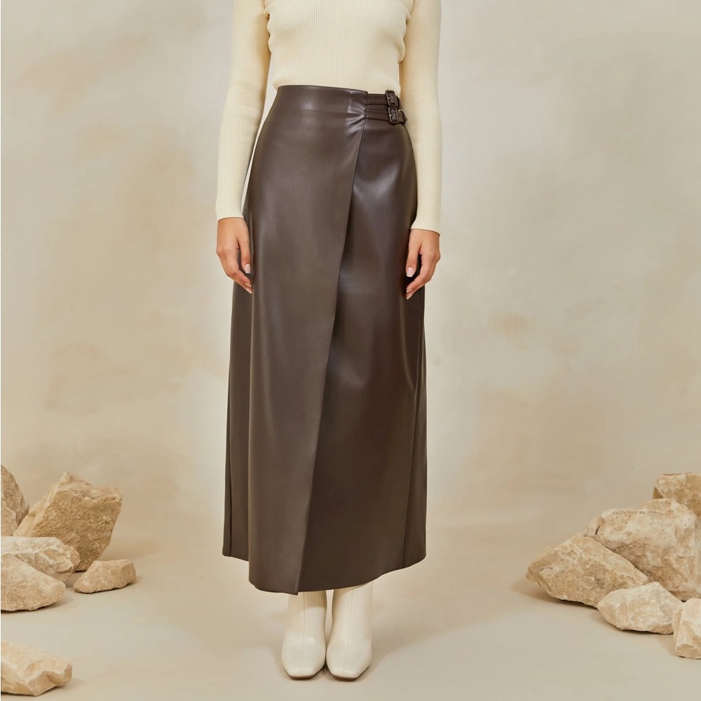 Vegan Leather Faux Wrap Skirt